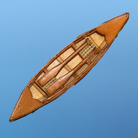 Dept 56 1999 Village Accessories Wooden Canoe with Paddles (Red Bottom) - Picture 7 of 9